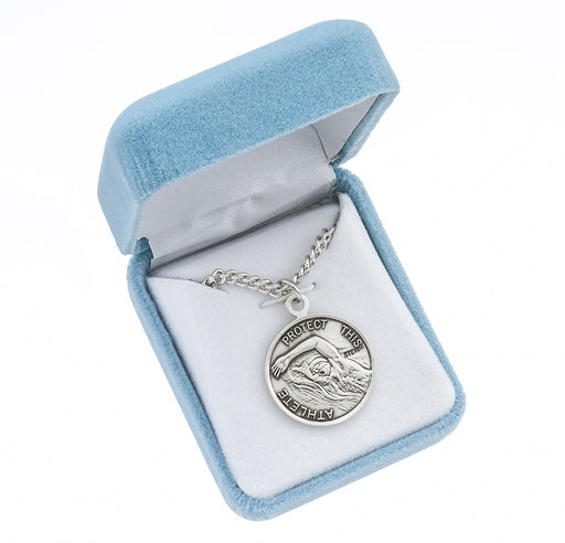 Saint Sebastian Round Sterling Silver Swimming Male Athlete Medal Keep God in Life