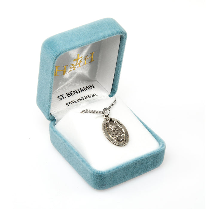 Patron Saint Benjamin Oval Sterling Silver Medal Keep God in Life