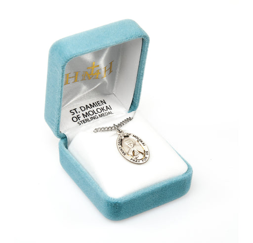 Patron Saint Damian of Molokai Oval Sterling Silver Medal Keep God in Life