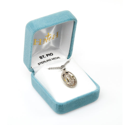 Patron Saint Pio Oval Sterling Silver Medal Keep God in Life