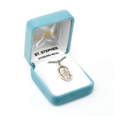 Saint Stephen Oval Sterling Silver Medal Keep God in Life
