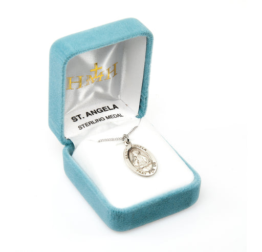Patron Saint Angela Oval Sterling Silver Medal Keep God in Life