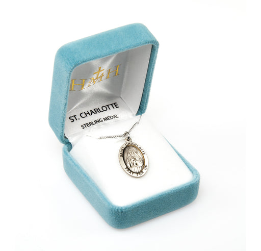 Patron Saint Charlotte Oval Sterling Silver Medal Keep God in Life