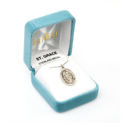 Patron Saint Grace Oval Sterling Silver Medal Keep God in Life
