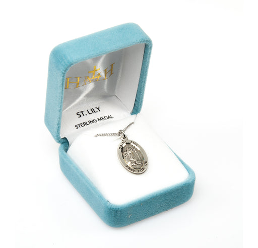 Patron Saint Lily Oval Sterling Silver Medal Keep God in Life
