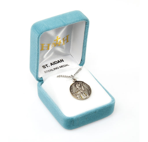 Saint Aidan Oval Sterling Silver Medal Keep God in Life