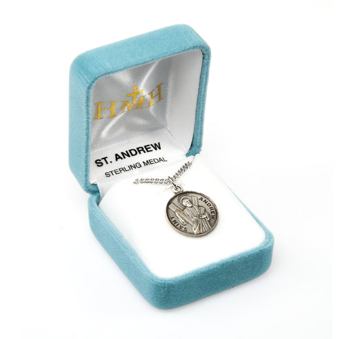 Patron Saint Andrew Round Sterling Silver Medal Keep God in Life