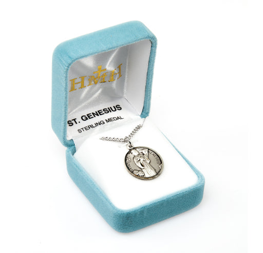 Patron Saint Genesius Round Sterling Silver Medal Keep God in Life