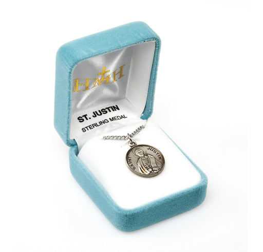 Patron Saint Justin Round Sterling Silver Medal Keep God in Life