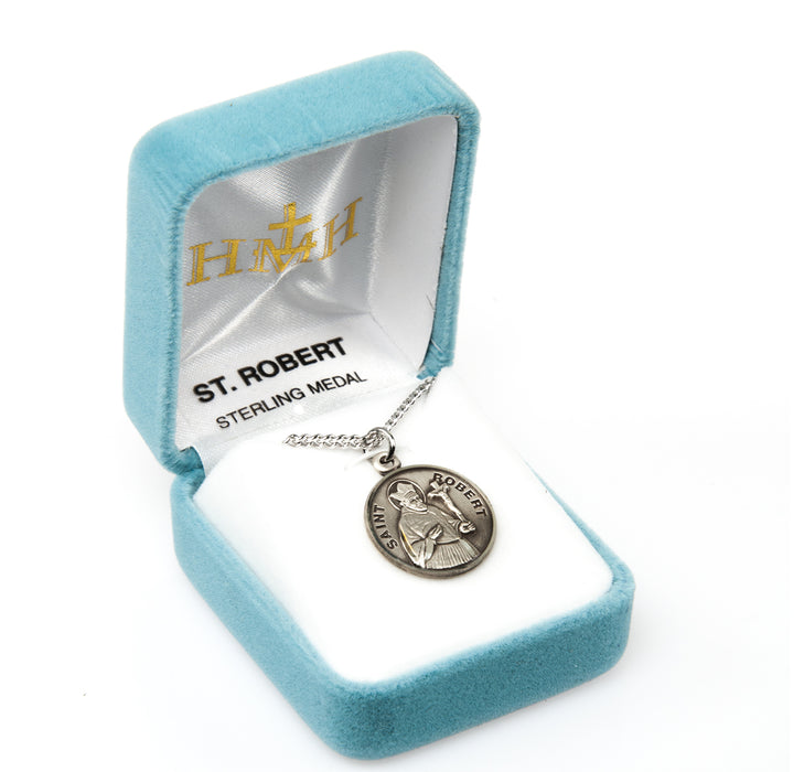 Patron Saint Robert Round Sterling Silver Medal Keep God in Life
