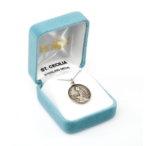 Patron Saint Cecilia Round Sterling Silver medal Keep God in Life