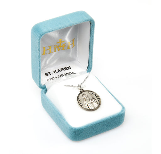 Patron Saint Karen Round Sterling Silver Medal Keep God in Life