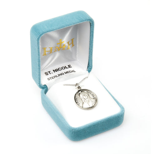 Patron Saint Nicole Round Sterling Silver Medal Keep God in Life