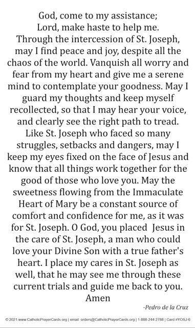 St. Joseph Peace LAMINATED Prayer Card 3-Pack Keep God in Life
