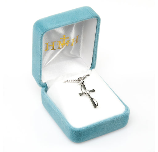 Sterling Silver Single Set Crystal Cubic Zirconia "CZ" Cross with Rhodium Plated Chain Keep God in Life
