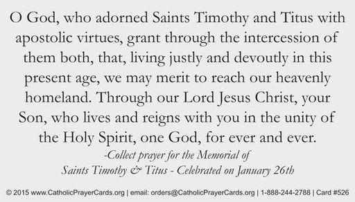 St. Timothy and St. Titus Prayer Card, 10-Pack Keep God in Life