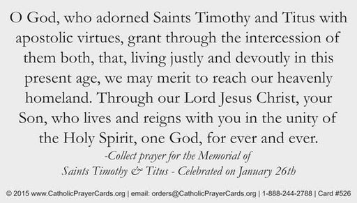 St. Timothy and St. Titus LAMINATED Prayer Card, 5-Pack Keep God in Life