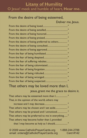 Litany of Humility LAMINATED Prayer Card, 5-Pack, 3 x 4 Inch Cards Keep God in Life