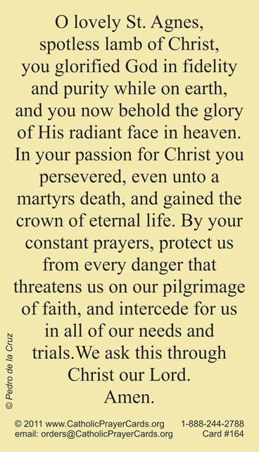 St. Agnes LAMINATED Prayer Card, 5-Pack Keep God in Life