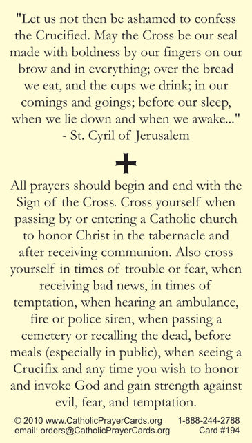 Sign of the Cross LAMINATED prayer Card, 5-Pack Keep God in Life