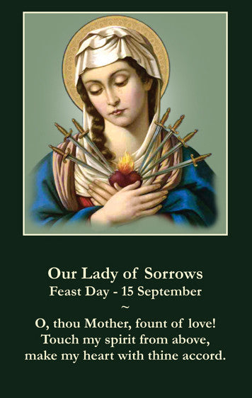 Our Lady of Sorrows LAMINATED Prayer Cards (5 Pack) Keeping God in Sports