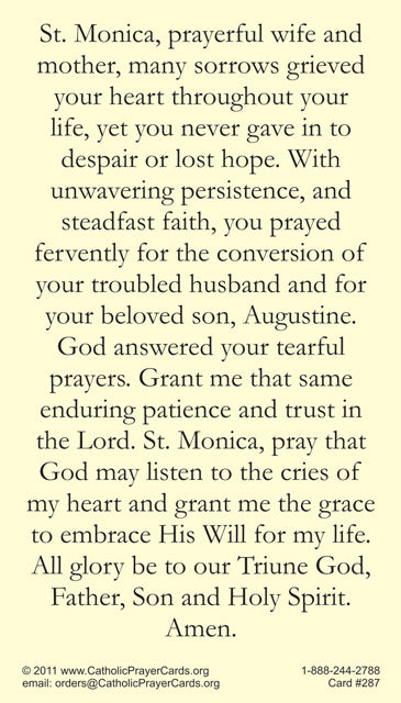 St. Monica Prayer Card, 10-Pack Keep God in Life