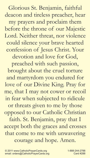 St. Benjamin LAMINATED Prayer Cards (5 Pack) Keeping God in Sports