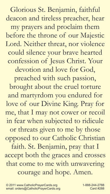St. Benjamin Prayer Cards (10 Pack) Keeping God in Sports