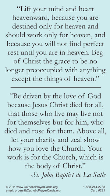 St. John Baptist de La Salle LAMINATED Prayer Card, 5-Pack Keep God in Life
