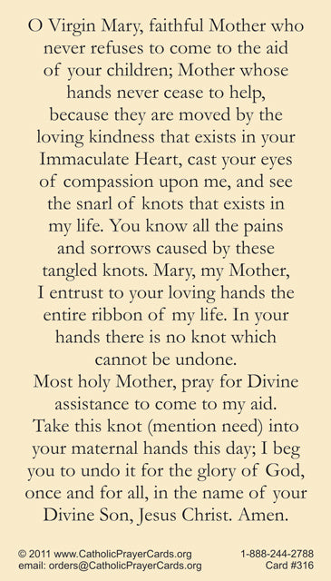 O Immaculate Lady Undoer of Knots LAMINATED Prayer Card, 5-Pack Keep God in Life