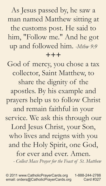 St. Matthew LAMINATED Prayer Card, 5-Pack Keep God in Life