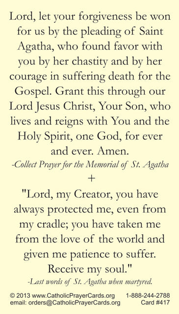 St. Agatha Prayer Card, 10-Pack Keep God in Life