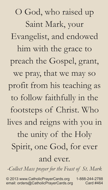 St. Mark LAMINATED Prayer Card, 5-Pack Keep God in Life