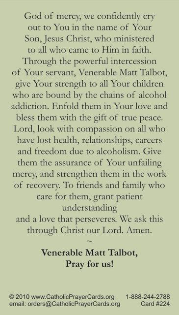 Venerable Matt Talbot LAMINATED Prayer Card, 5-Pack Keep God in Life