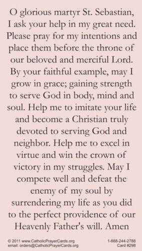 St. Sebastian LAMINATED Prayer Card, 5-Pack Keep God in Life