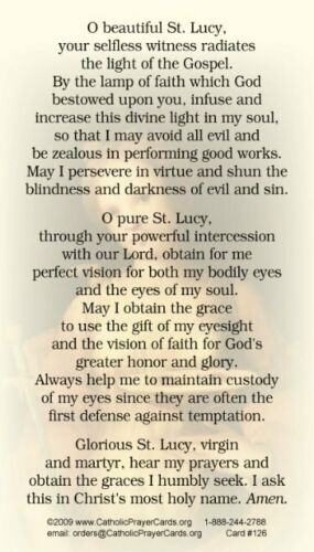 St. Lucy LAMINATED Prayer Card, 5-Pack Keep God in Life